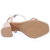 Sandália Ramarim Tira Strass Nó Salto Bloco Feminino - Nude - 5