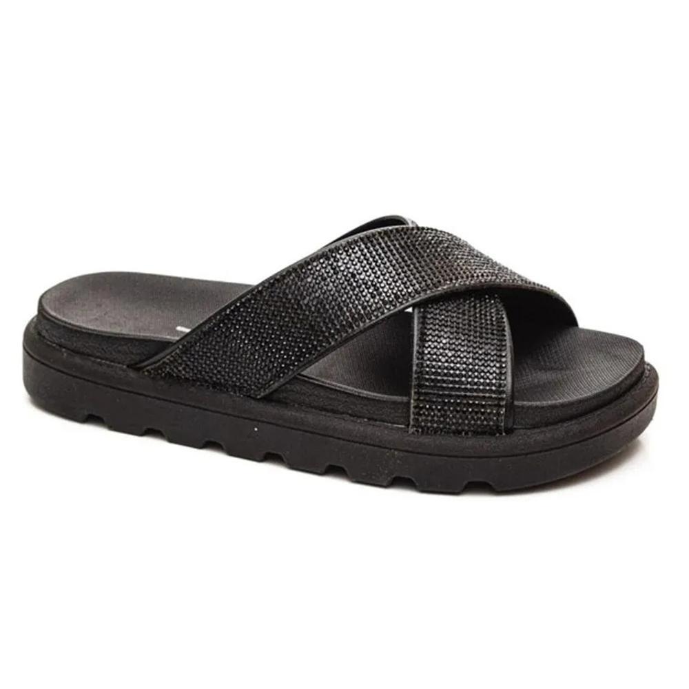 Rasteira Vizzano Flatform Tiras Cruzadas Strass - Preto - 1