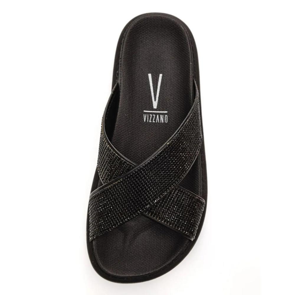 Rasteira Vizzano Flatform Tiras Cruzadas Strass - Preto - 2