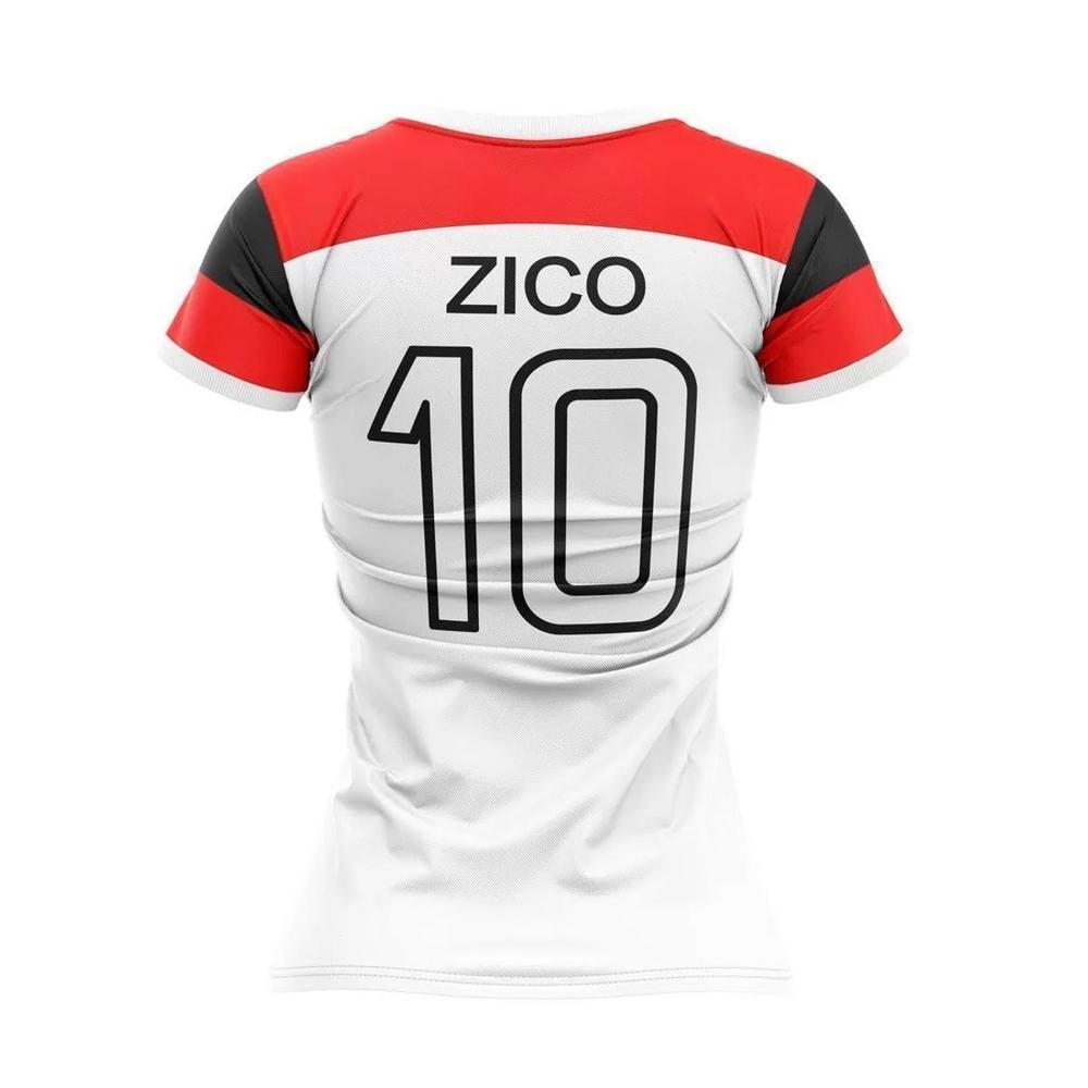 Camisa Feminina Flamengo Zico Retrô Mundial 1981 Oficial - Branco - 2