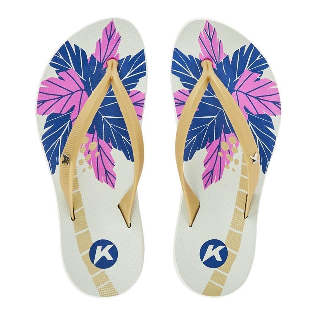 Chinelo Kenner Ibiza Palm Estampada Feminino - Branco e Rosa - 2