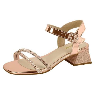 Sandália Infantil Molekinha Brilho Salto Quadrado - Rosê