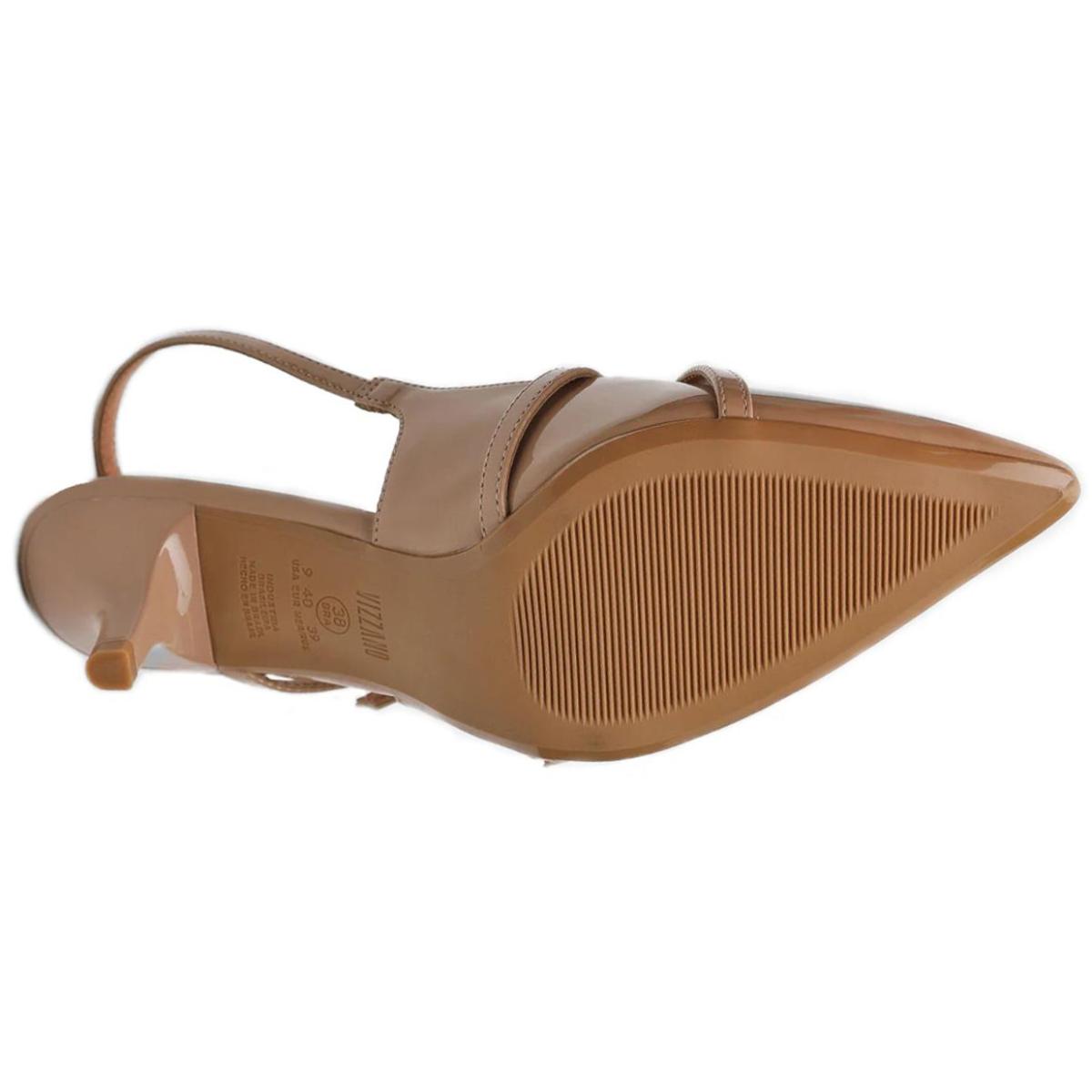 Scarpin Vizzano Slingback Salto Fino Baixo Verniz - Bege - 1