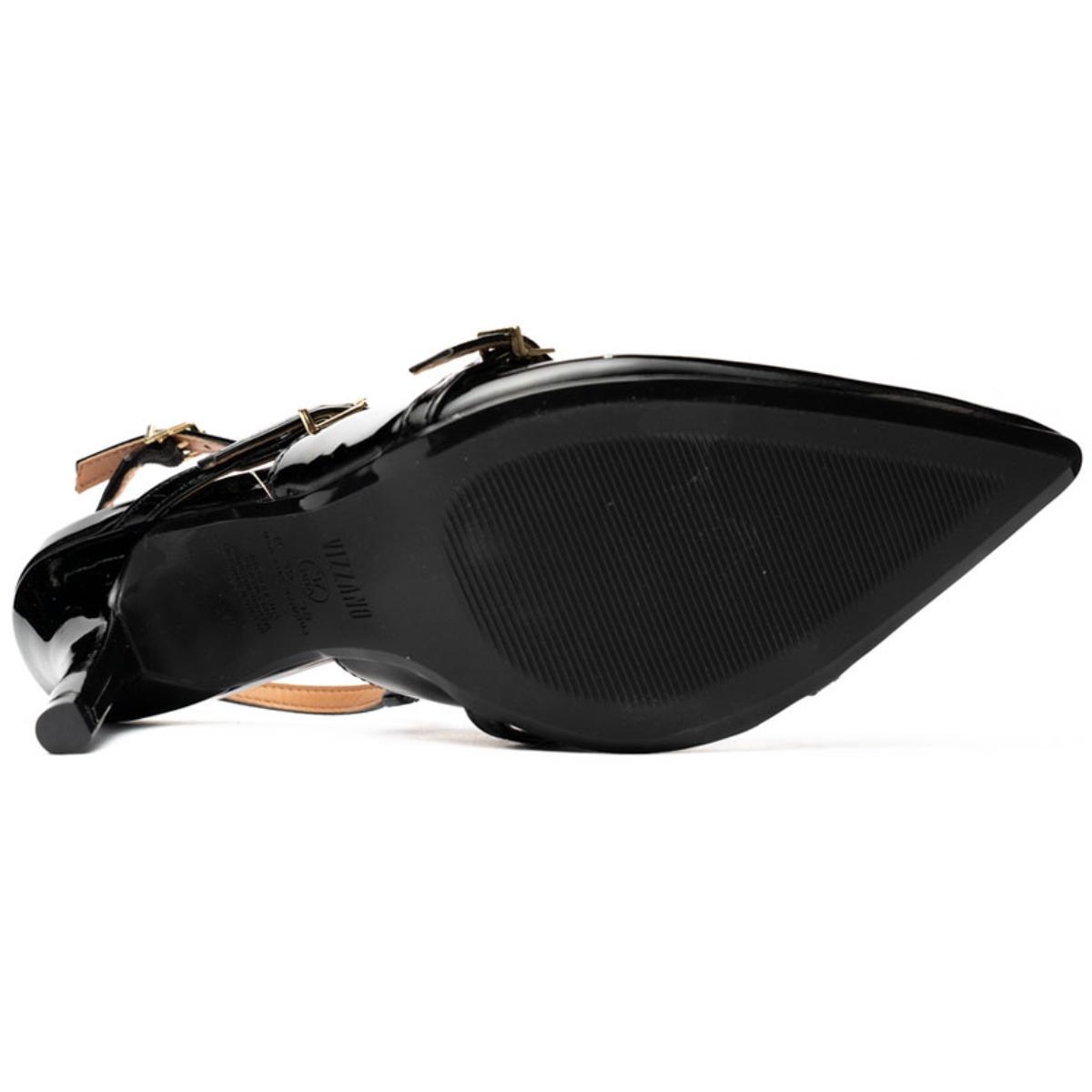 Scarpin Vizzano Slingback Fivelas Salto Médio Verniz - Preto - 1