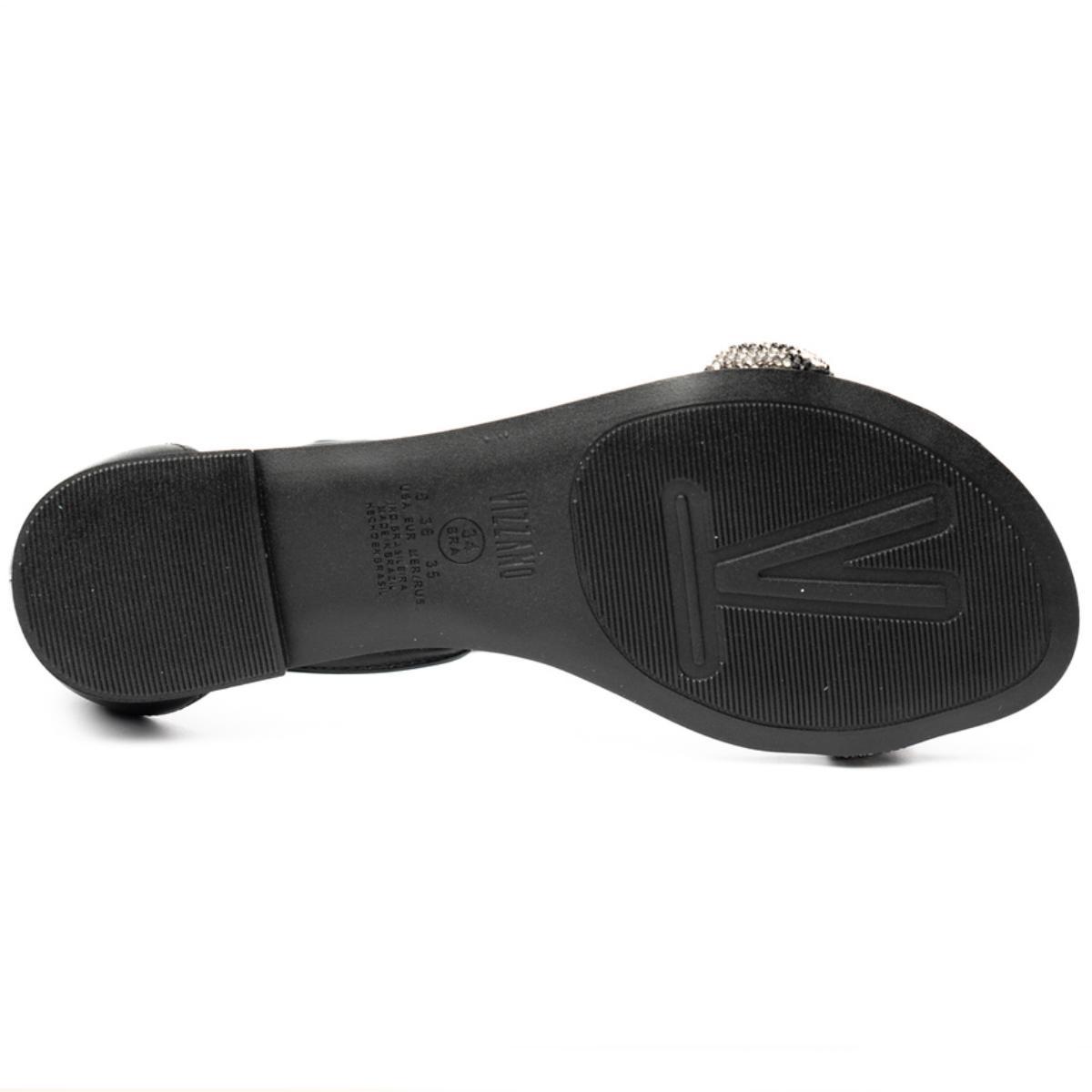 Rasteira Vizzano Tira Strass Traseiro Fechado Feminina - Preto - 1