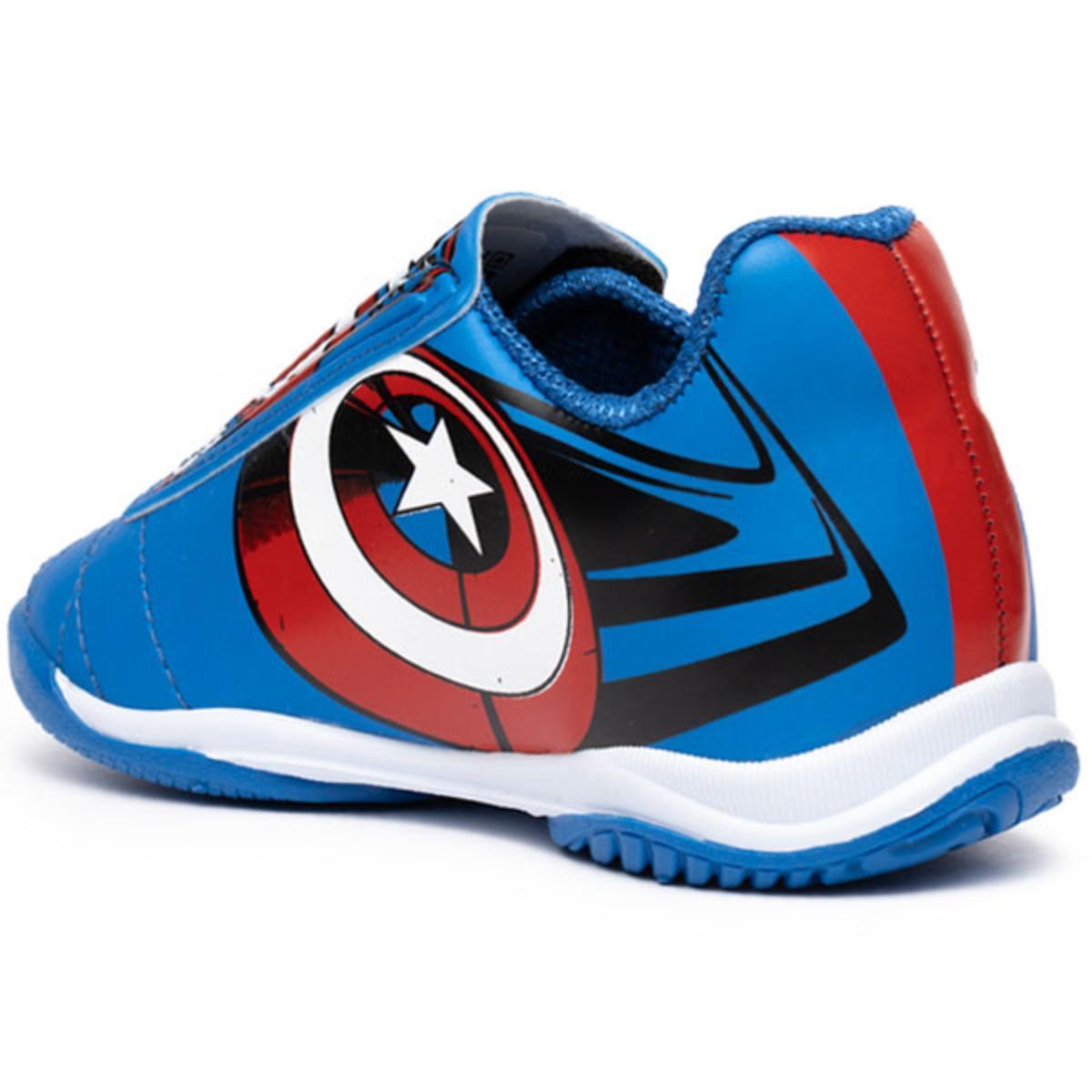Chuteira Infantil Futsal Dray Marvel Capitão América - Azul e Branco - 4