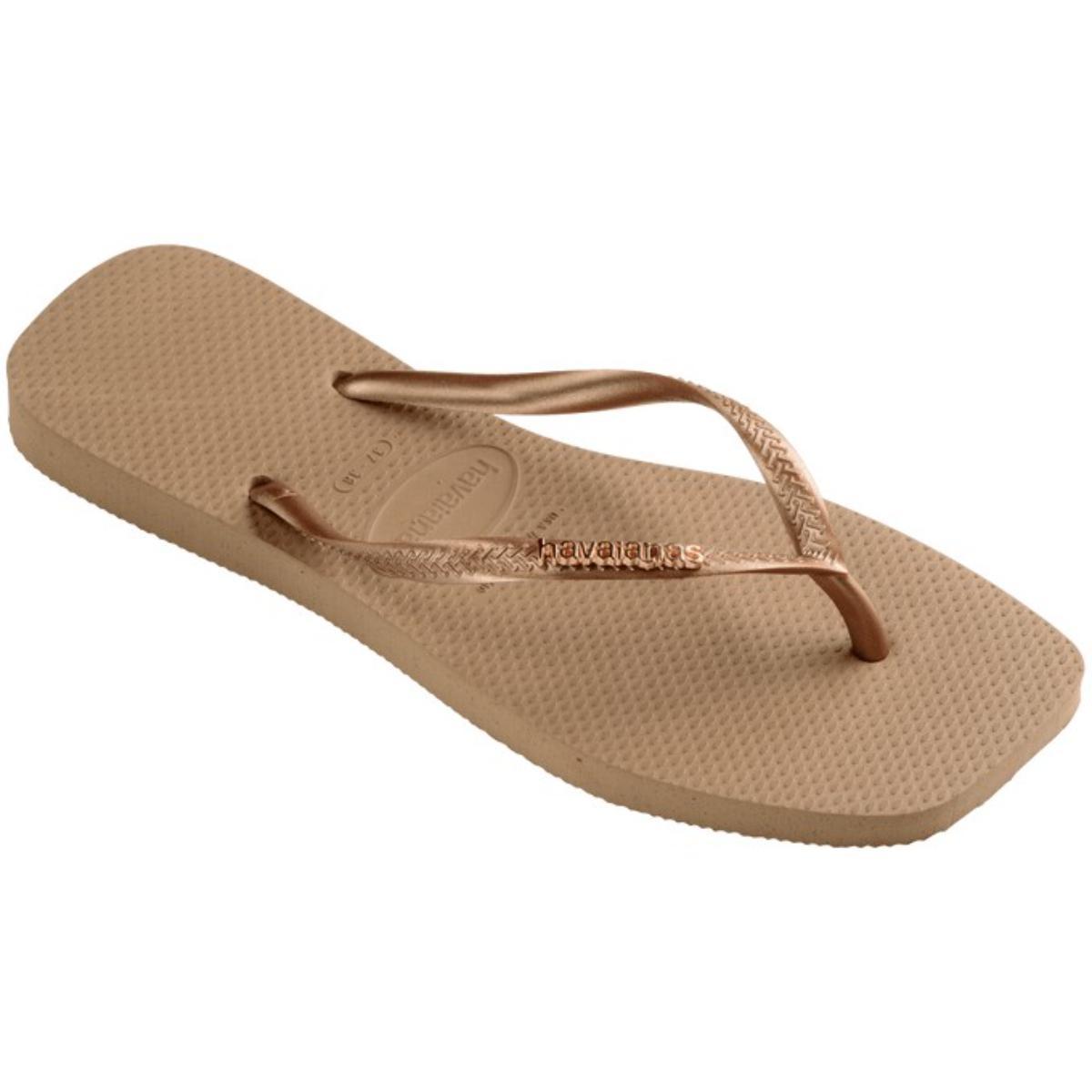 Chinelo Havaianas Slim Square Logo Metallic Feminino - Bege - 2