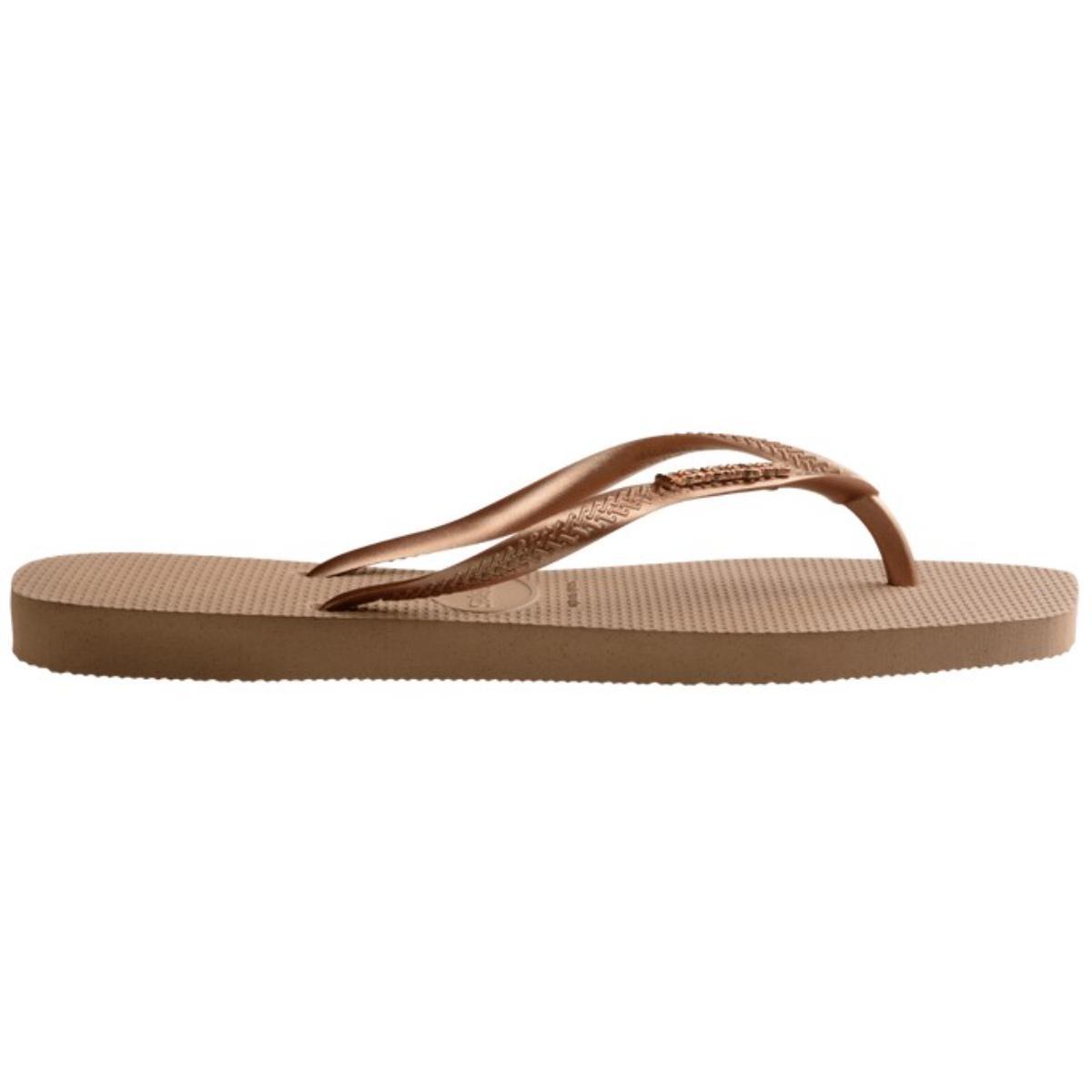 Chinelo Havaianas Slim Square Logo Metallic Feminino - Bege - 3