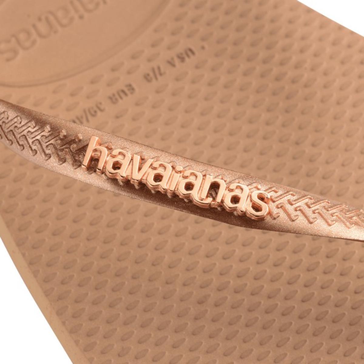 Chinelo Havaianas Slim Square Logo Metallic Feminino - Bege - 4