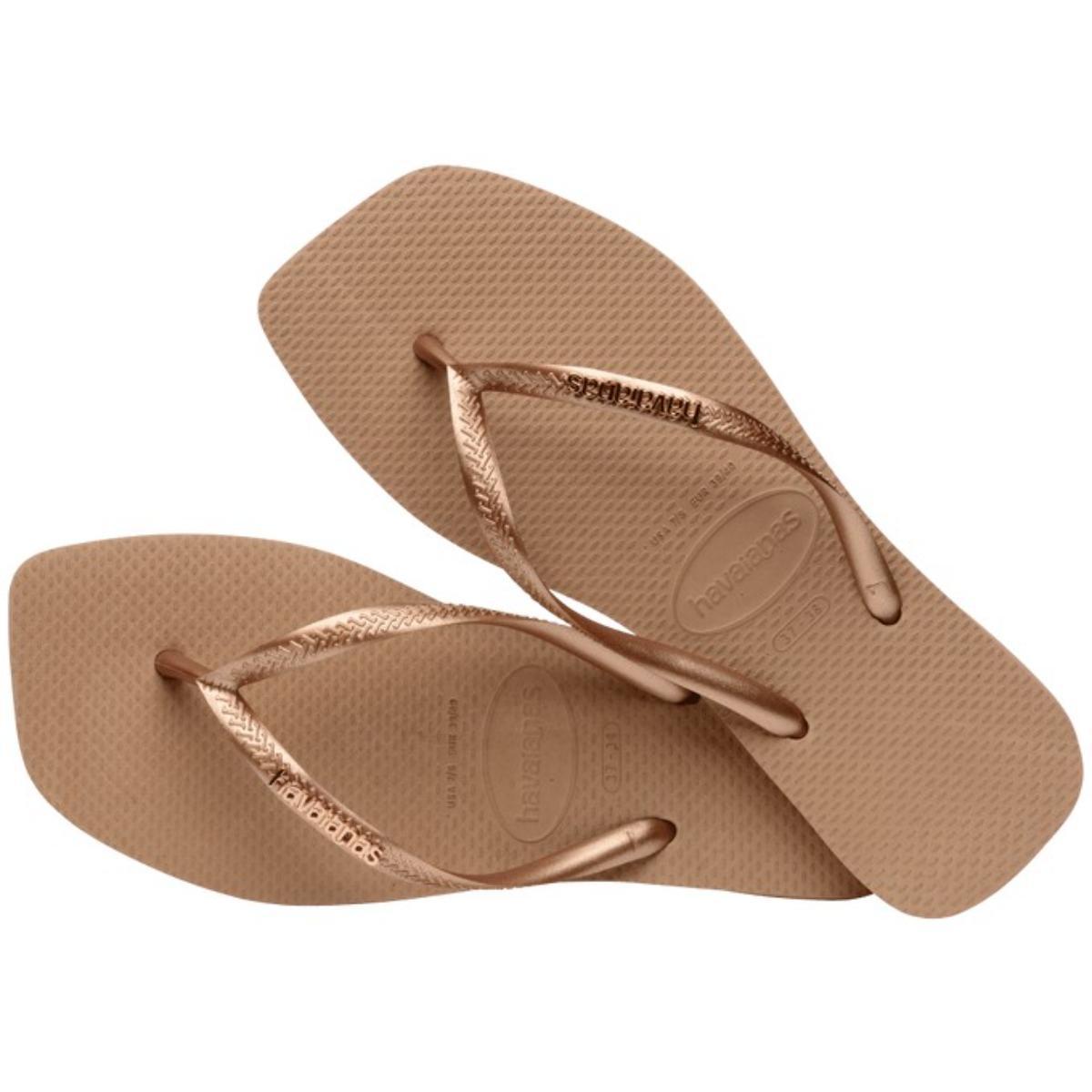 Chinelo Havaianas Slim Square Logo Metallic Feminino - Bege - 5