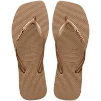 Chinelo Havaianas Slim Square Logo Metallic Feminino - Bege - 1
