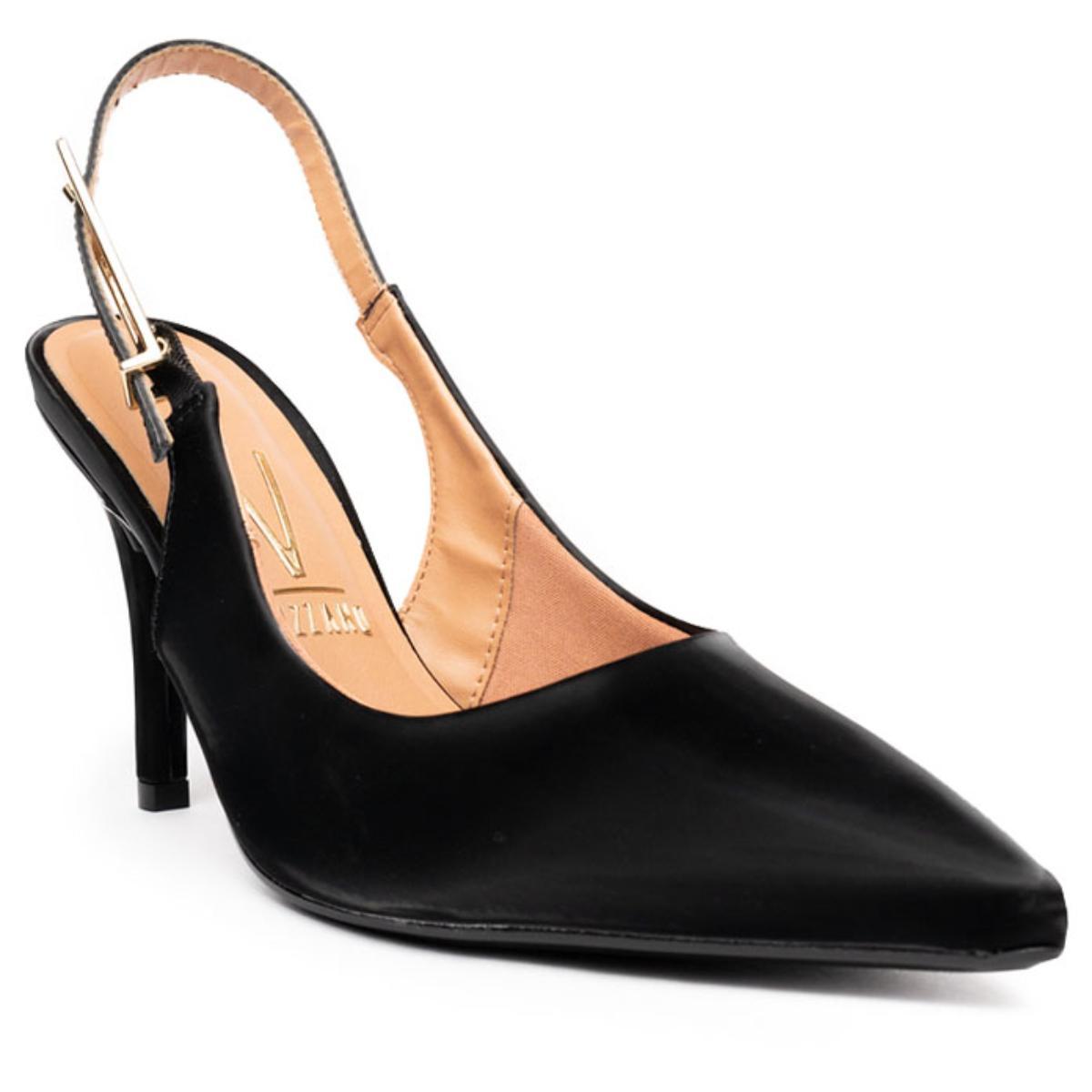 Scarpin Vizzano Salto Alto Bico Fino Pelica - Preto - 1