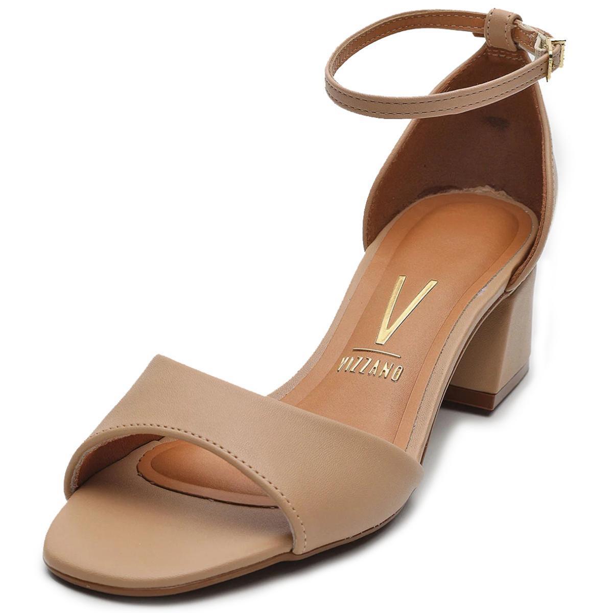Sandália Vizzano Salto Bloco Detalhe Dourado - Bege - 1