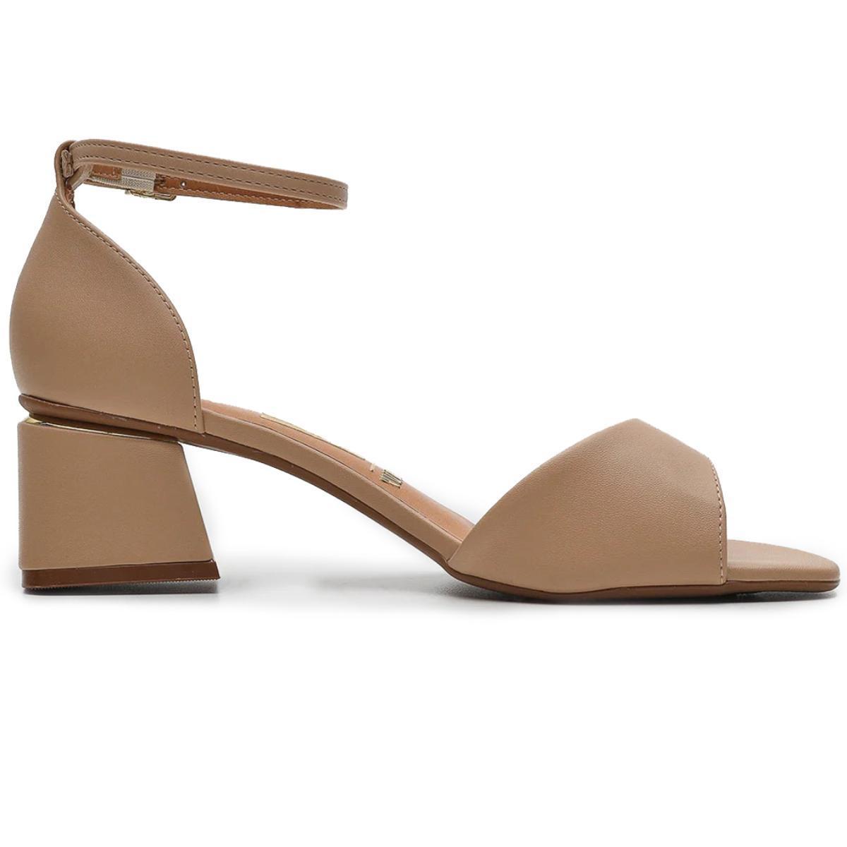 Sandália Vizzano Salto Bloco Detalhe Dourado - Bege - 4