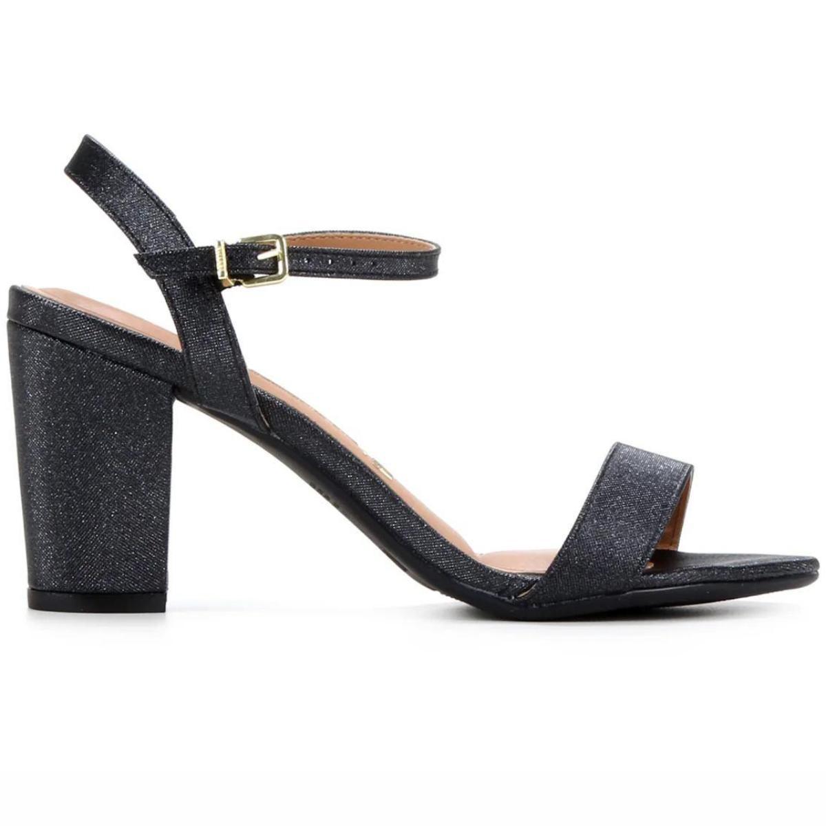 Sandália Vizzano Salto Grosso Médio Glitter Feminina - Preto - 2