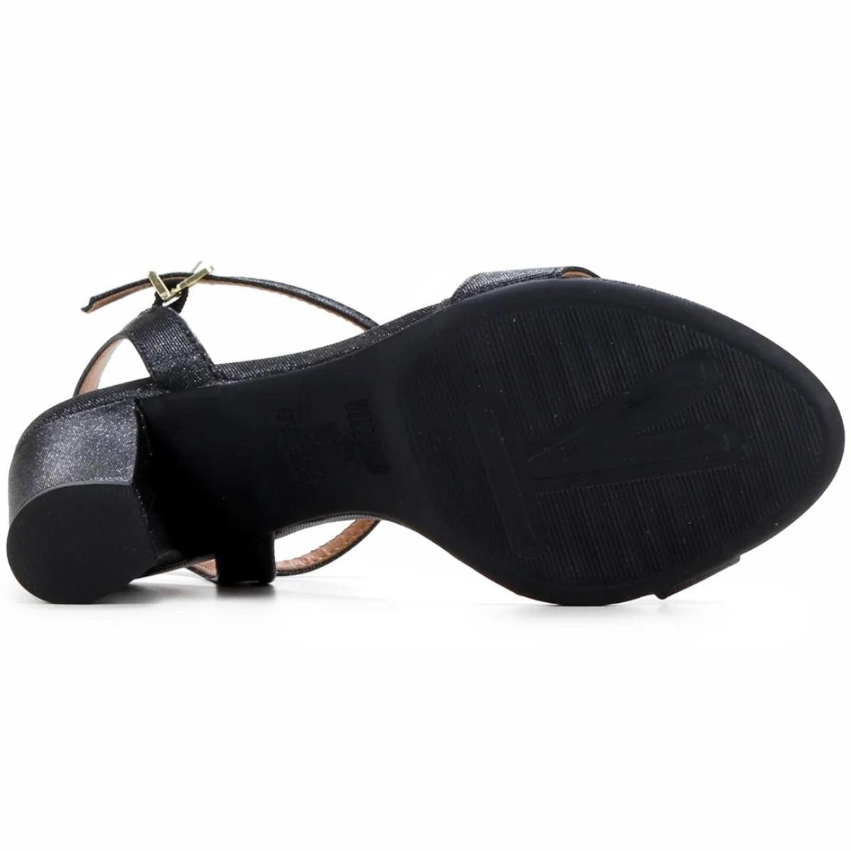 Sandália Vizzano Salto Grosso Médio Glitter Feminina - Preto - 5