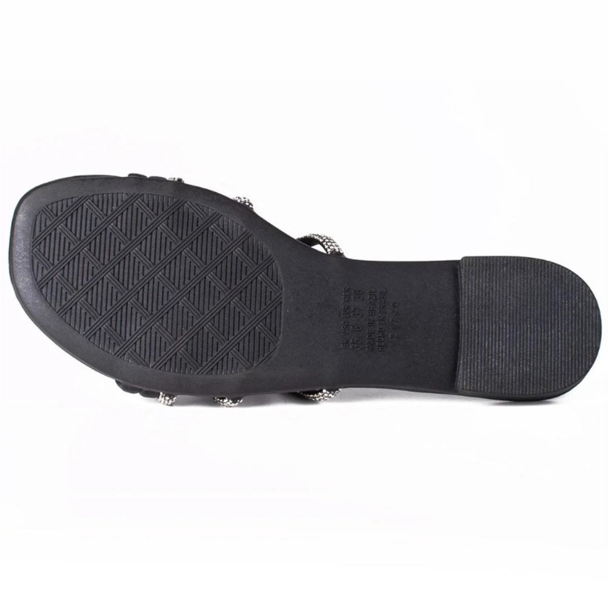 Rasteira Dakota Rives Tiras Cruzadas Brilho Feminina - Preto - 6