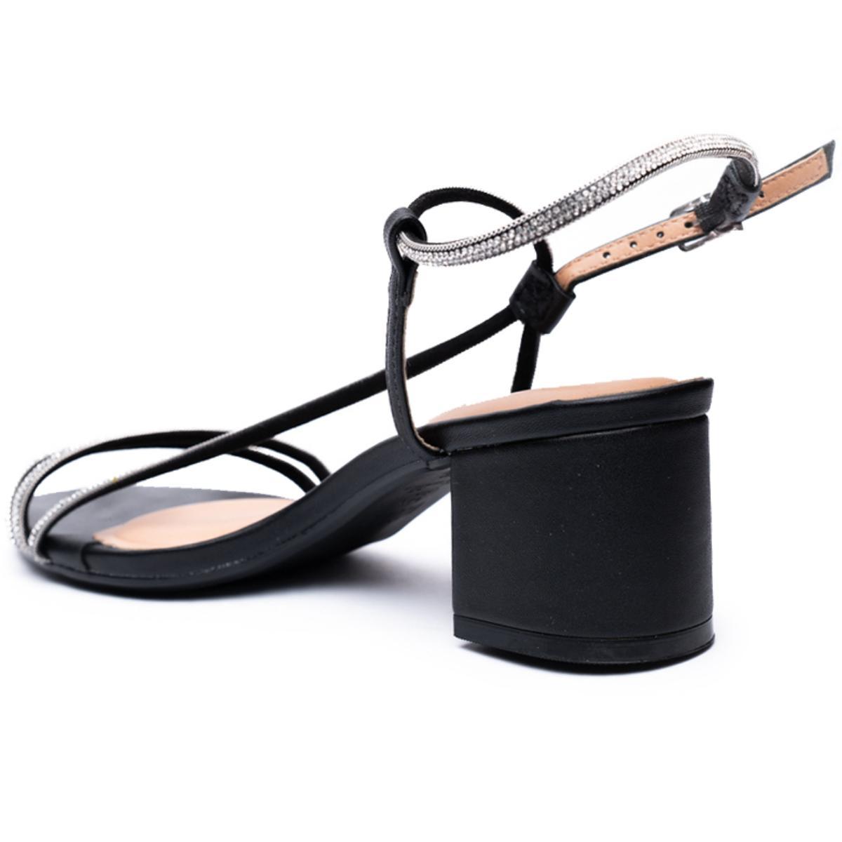 Sandália Vizzano Tiras Strass Salto Bloco Feminina - Preto - 4