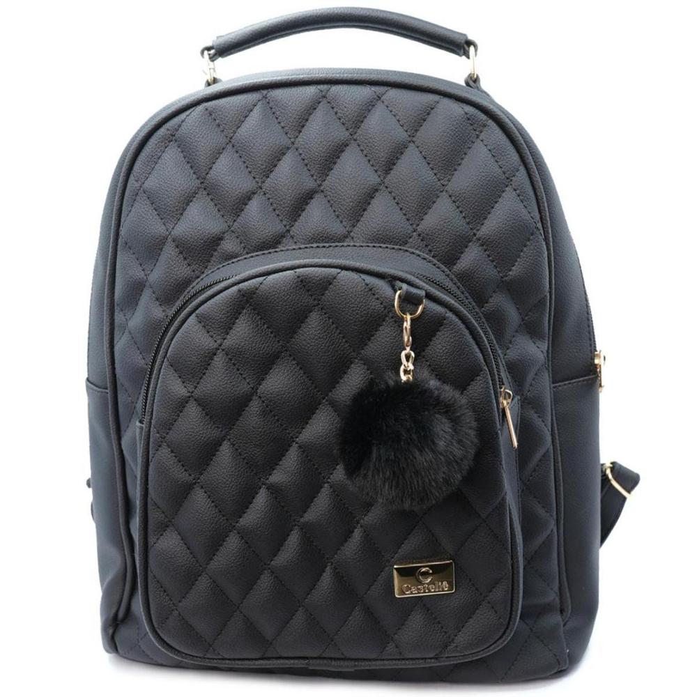 Mochila Casteliê Casual Pompom Feminina - Preto - 1