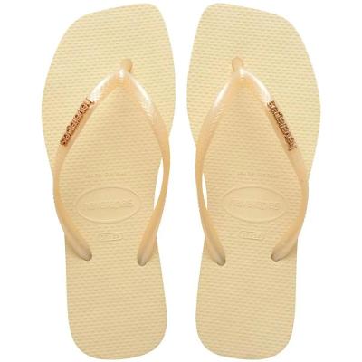 Chinelo Havaianas Slim Square Logo Metallic Feminino - Creme