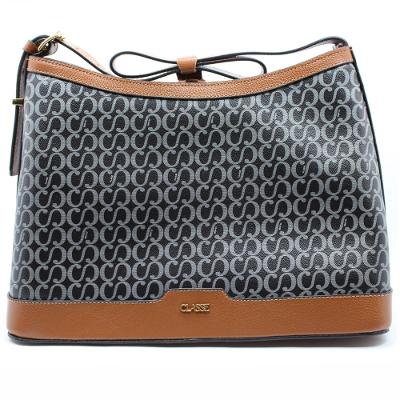 Bolsa Classe Couro Legítimo Casual Canvas Feminina - Marrom e Preto