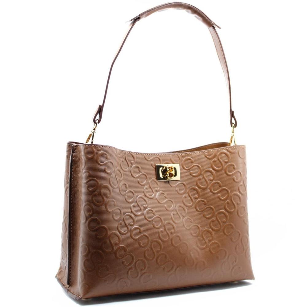 Bolsa Classe Couro Legítimo Texturizada S Feminina - Marrom - 1