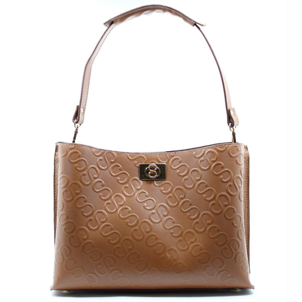 Bolsa Classe Couro Legítimo Texturizada S Feminina - Marrom - 2