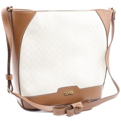 Bolsa Classe Couro Legítimo Casual Canvas Feminina - Creme