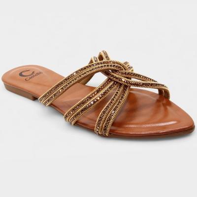 Rasteira Casteliê Slide Strass Feminina - Marrom