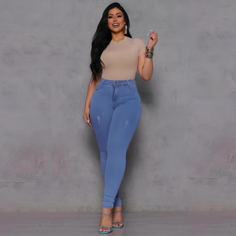 Calça Jeans Vizzary Skinny Puída Cintura Alta Feminina - Azul Claro - 1
