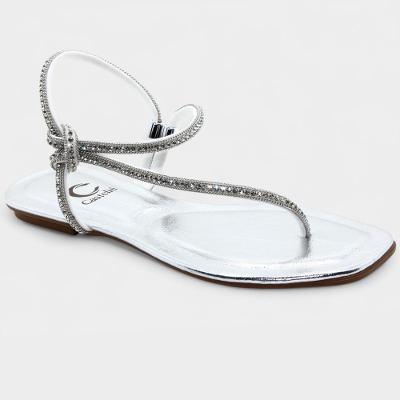 Rasteira Casteliê Strass Metalizada Feminina - Prata