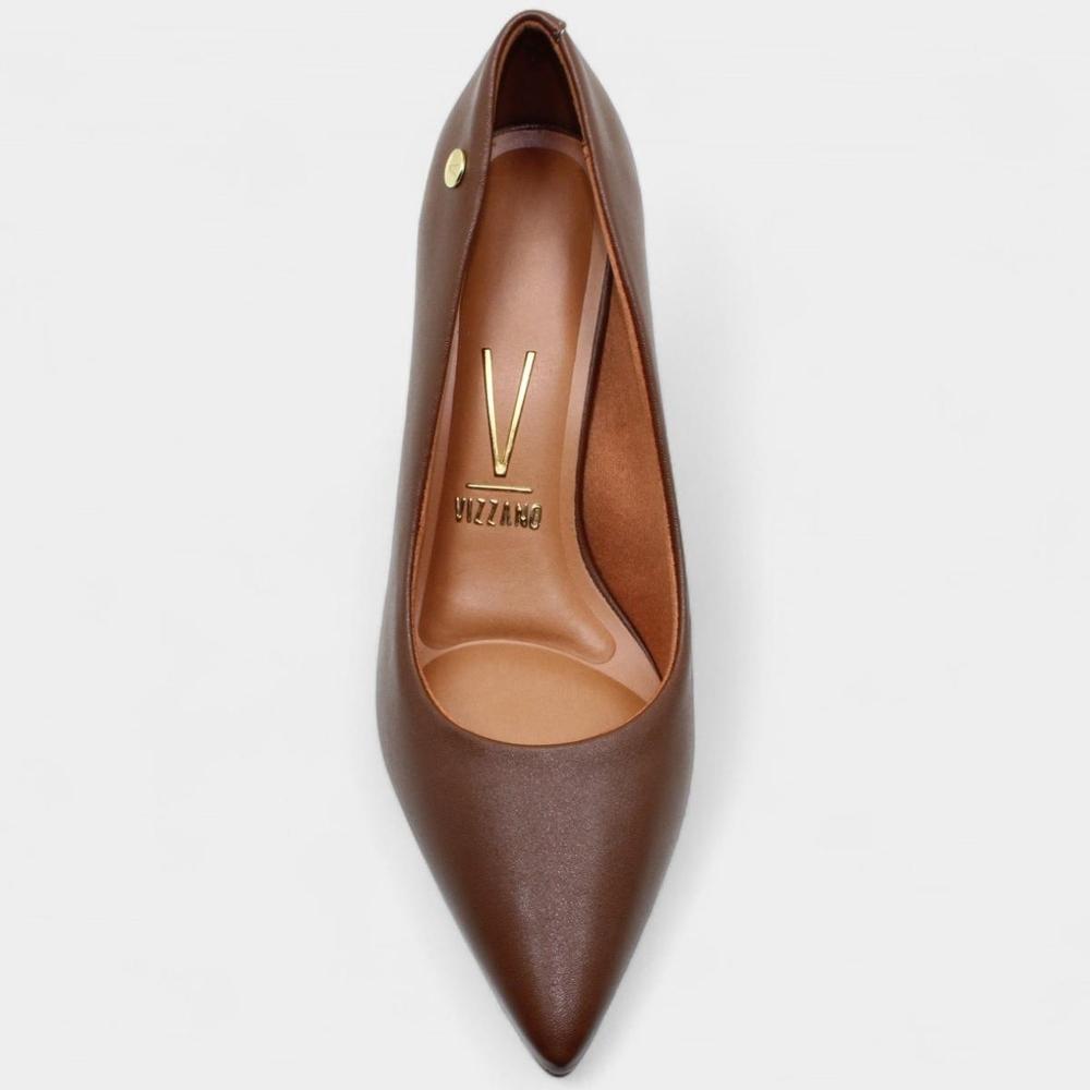 Scarpin Vizzano Salto Médio Bico Fino Feminino - Marrom Claro - 3
