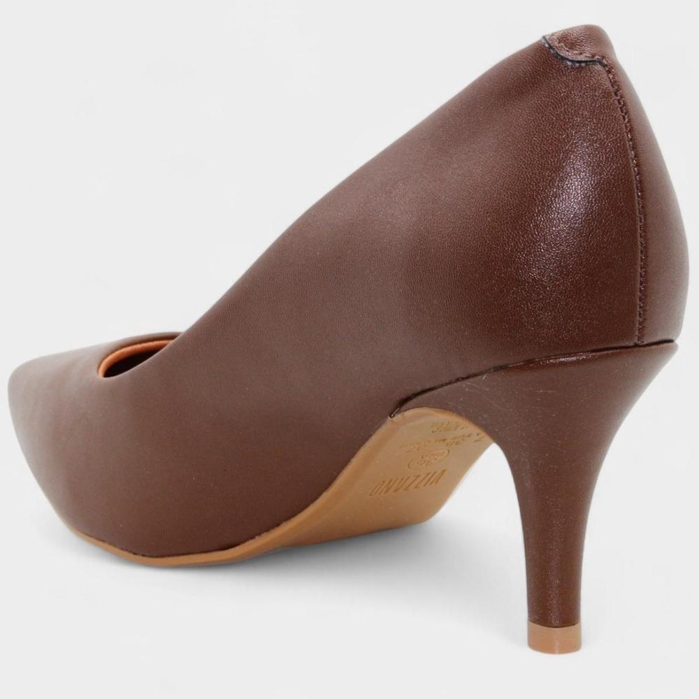 Scarpin Vizzano Salto Médio Bico Fino Feminino - Marrom Claro - 4