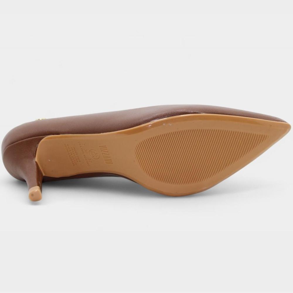 Scarpin Vizzano Salto Médio Bico Fino Feminino - Marrom Claro - 5
