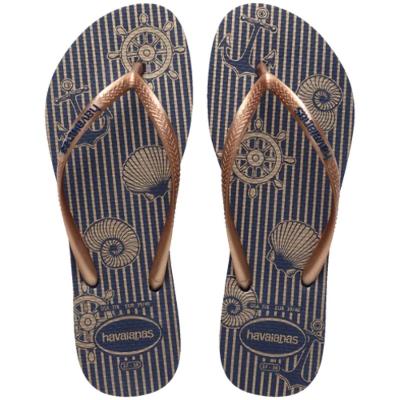 Chinelo Havaianas Slim Nautical Feminino - Azul e Dourado