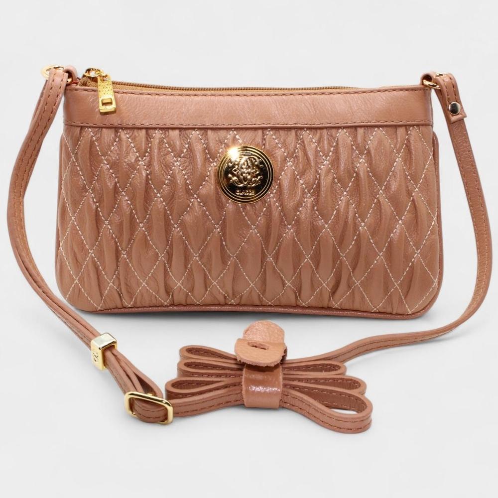 Bolsa Crossbody Classe Couro Legítimo Casual Kelly Feminina - Bege - 2