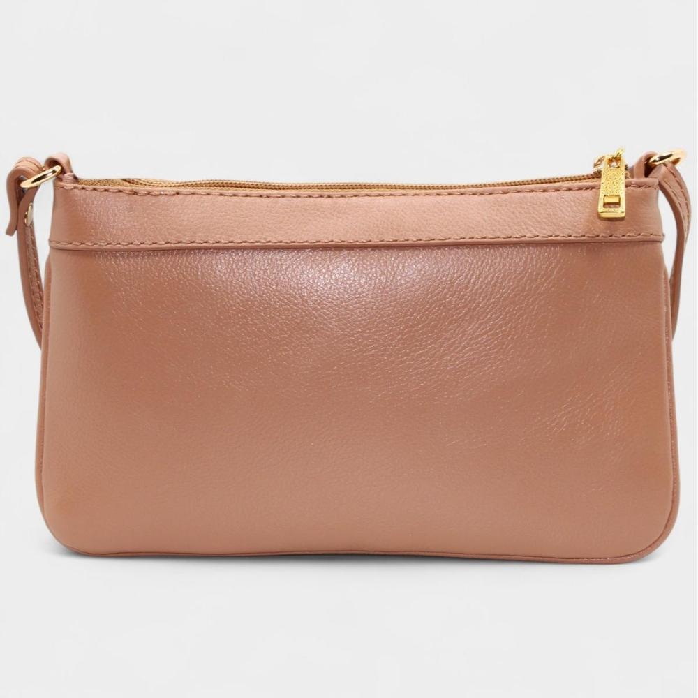Bolsa Crossbody Classe Couro Legítimo Casual Kelly Feminina - Bege - 5