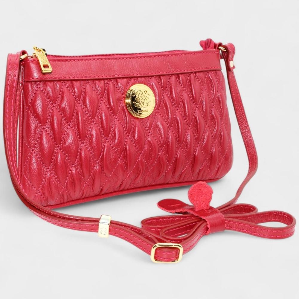 Bolsa Crossbody Classe Couro Legítimo Casual Kelly Feminina - Vermelho - 1