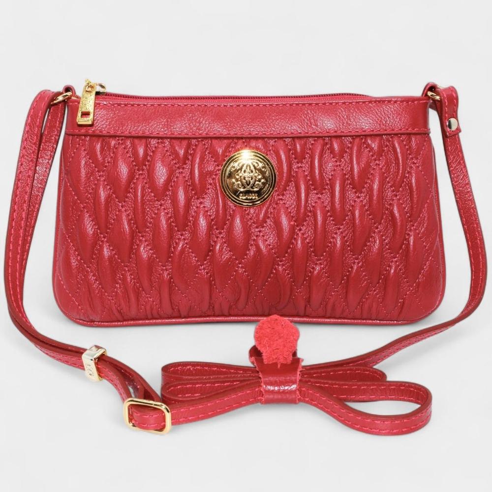 Bolsa Crossbody Classe Couro Legítimo Casual Kelly Feminina - Vermelho - 2