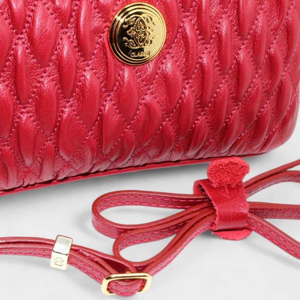 Bolsa Crossbody Classe Couro Legítimo Casual Kelly Feminina - Vermelho - 4