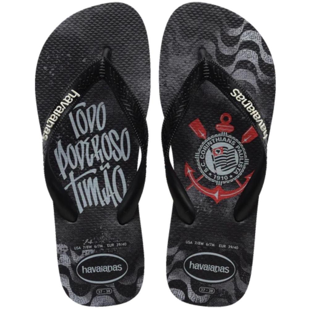 Chinelo Havaianas Top Times Corinthians Masculino - Preto e Branco - 1