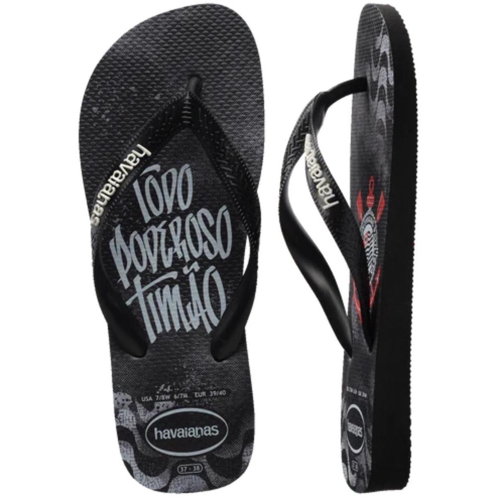 Chinelo Havaianas Top Times Corinthians Masculino - Preto e Branco - 5