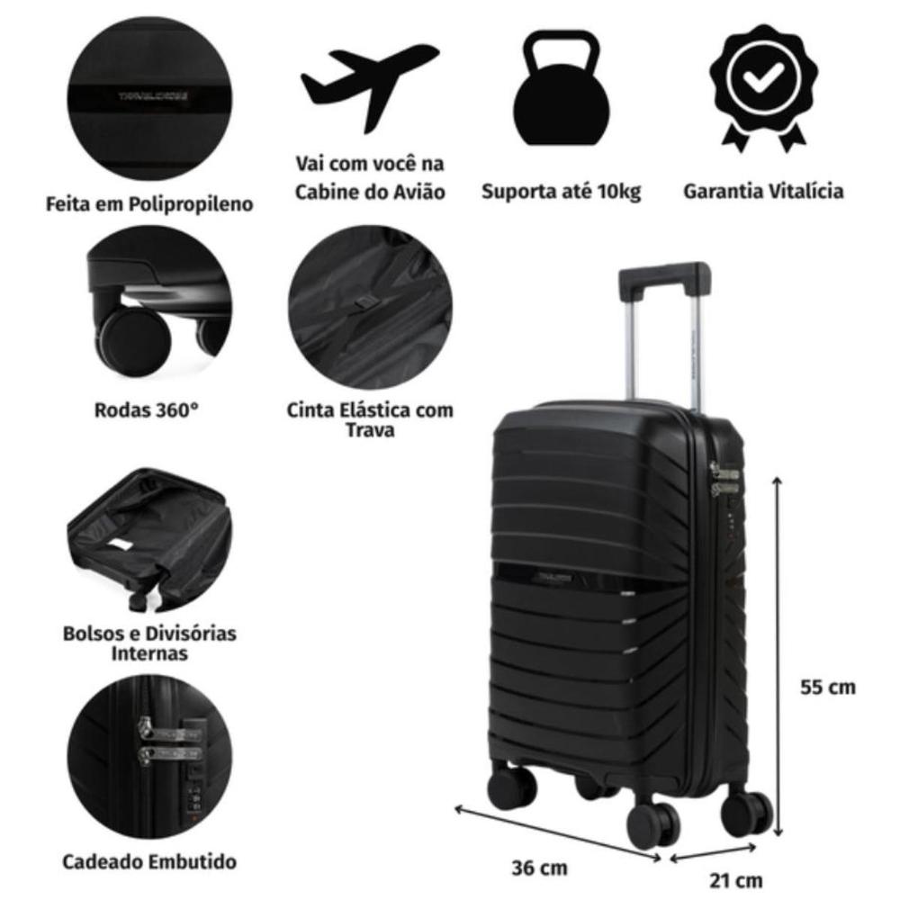 Mala de Viagem Bagaggio Rover 20 Polegadas - Preto - 7