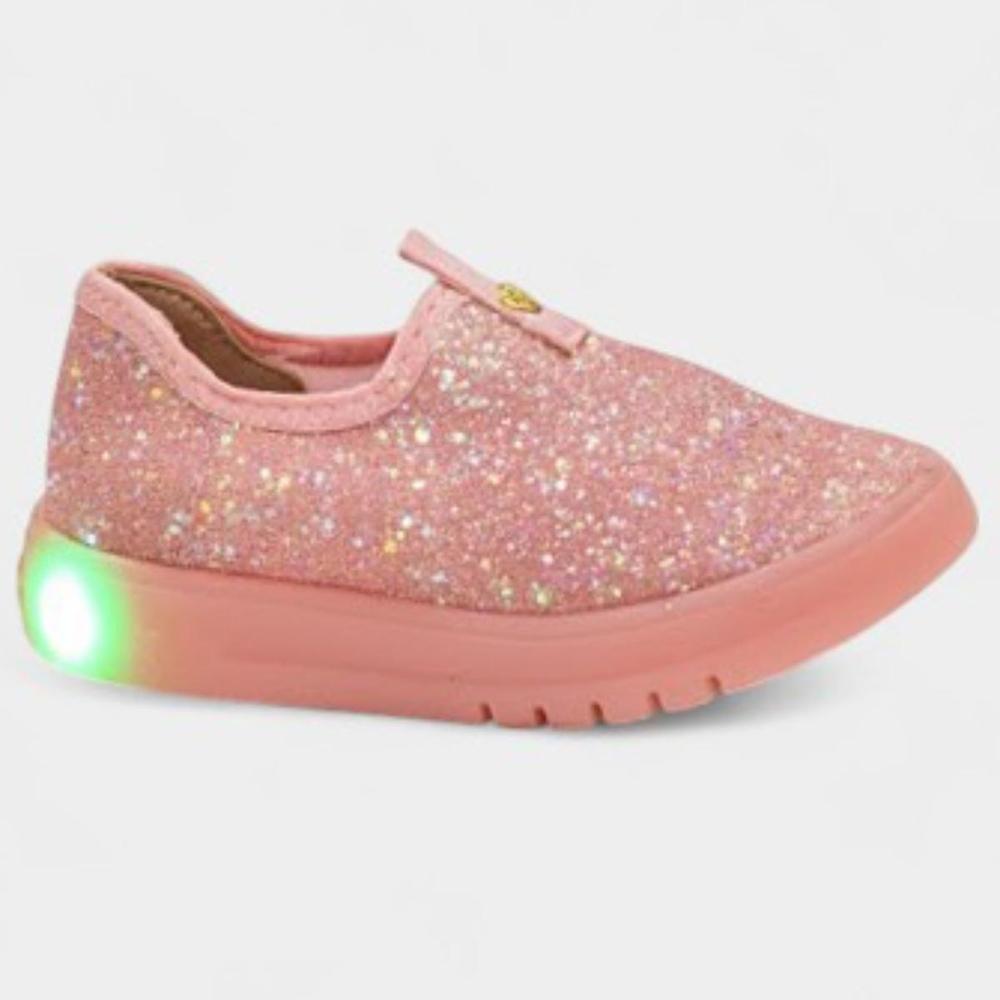 Tênis Molekinha Infantil Glitter Led Menina - Rosa - 1
