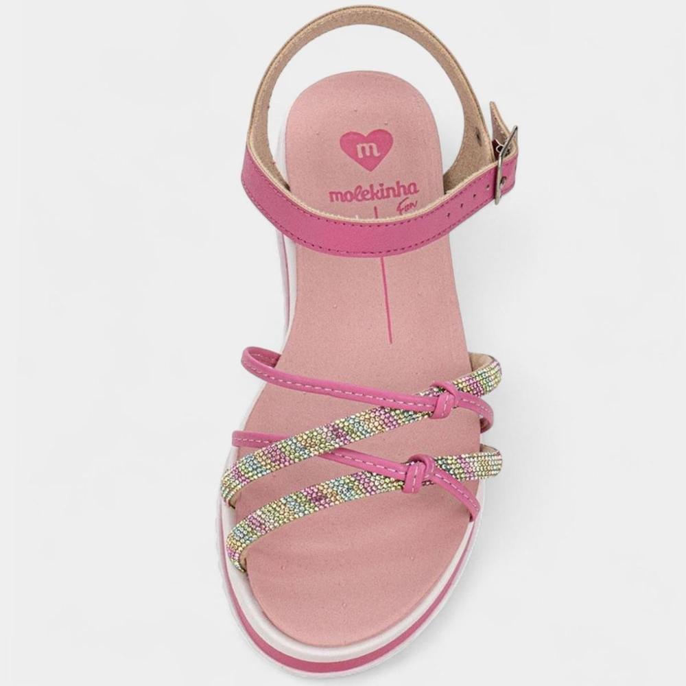Sandália Infantil Molekinha Flatform Tira Strass Nó Menina - Rosa - 3