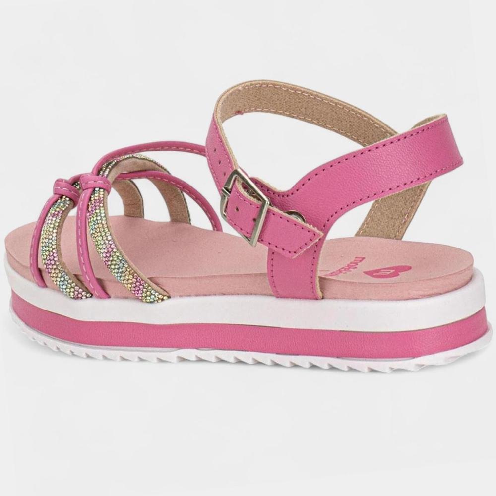 Sandália Infantil Molekinha Flatform Tira Strass Nó Menina - Rosa - 4
