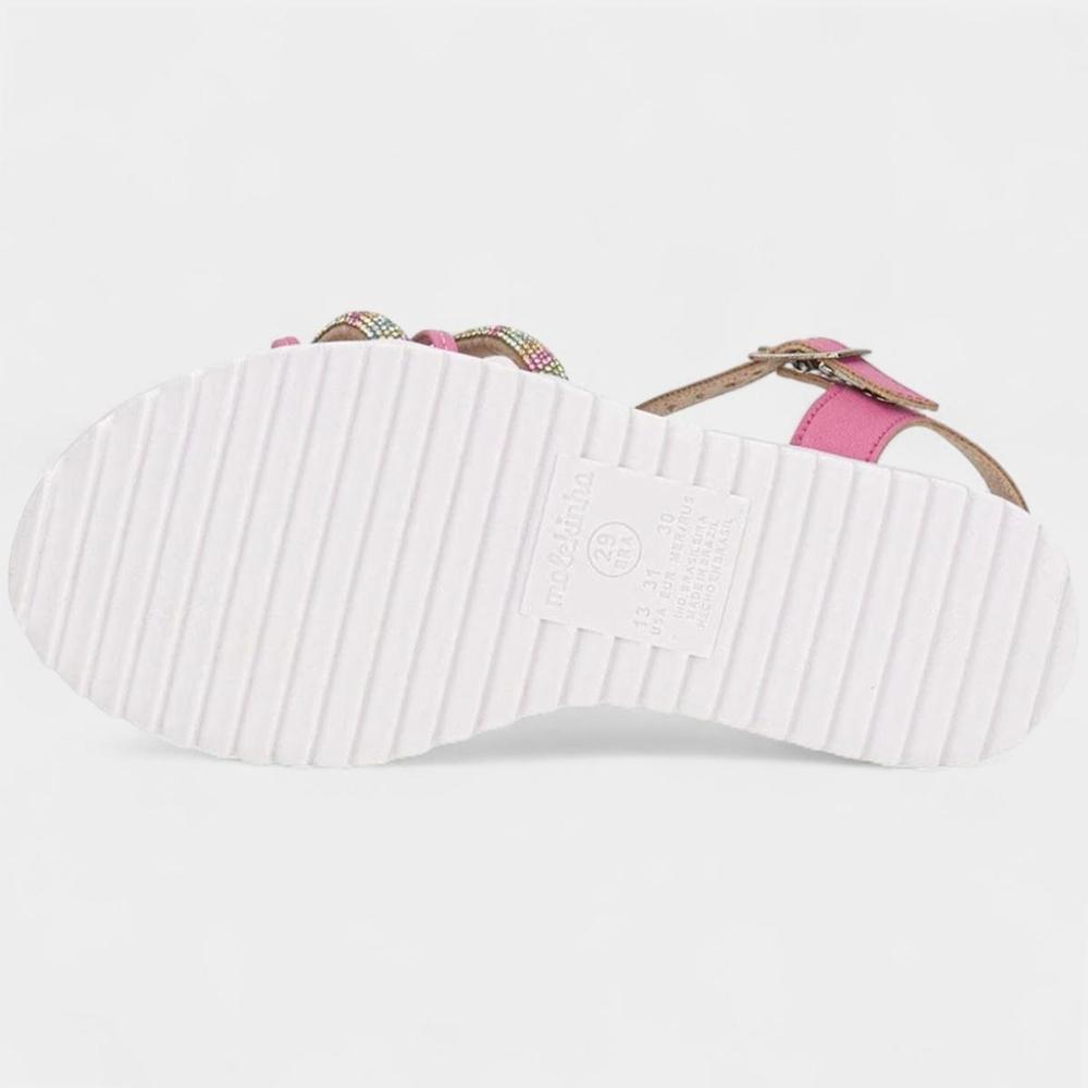 Sandália Infantil Molekinha Flatform Tira Strass Nó Menina - Rosa - 5
