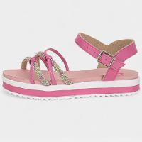Sandália Infantil Molekinha Flatform Tira Strass Nó Menina - Rosa - 2