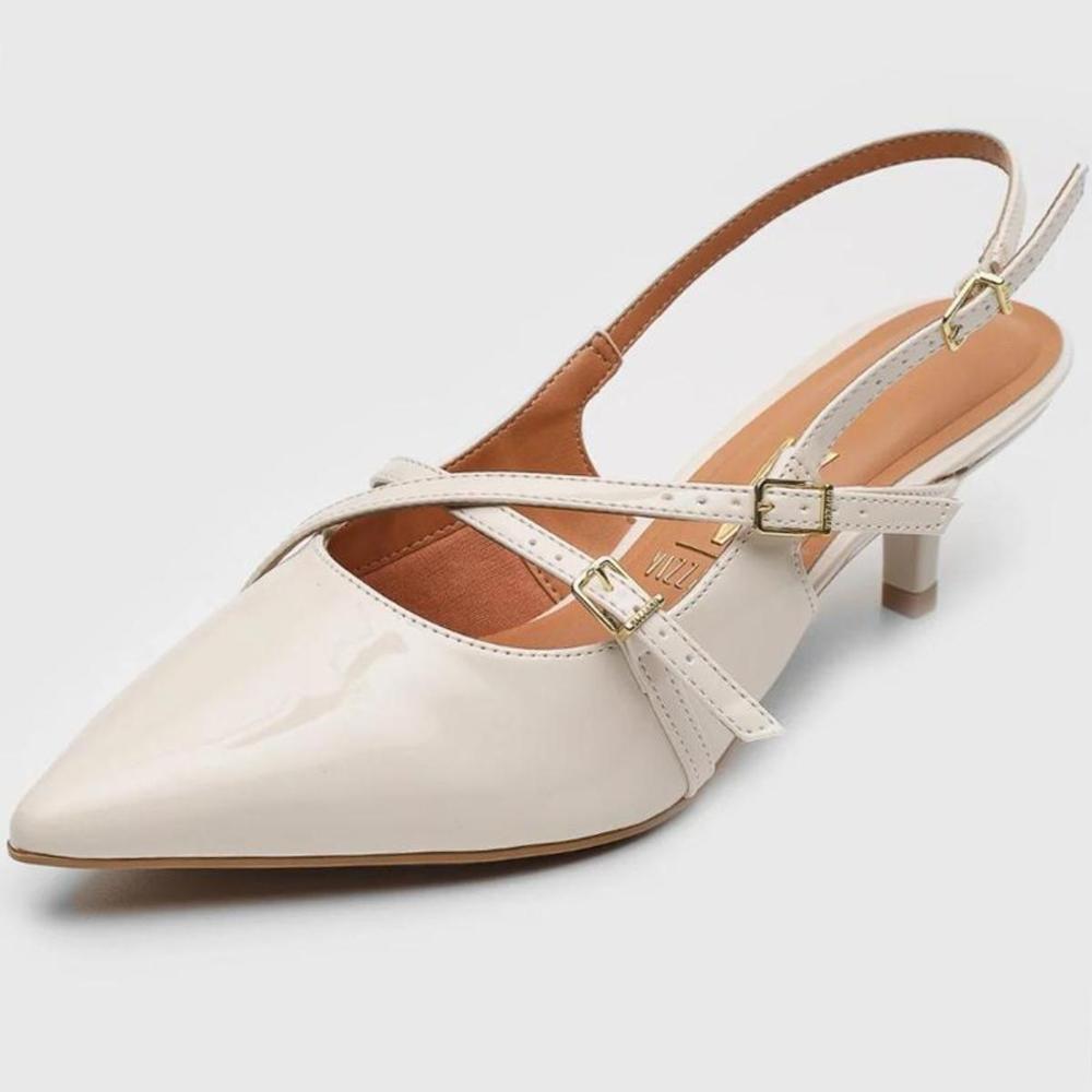 Scarpin Vizzano Slingback Salto Fino Baixo Verniz - Off White - 1