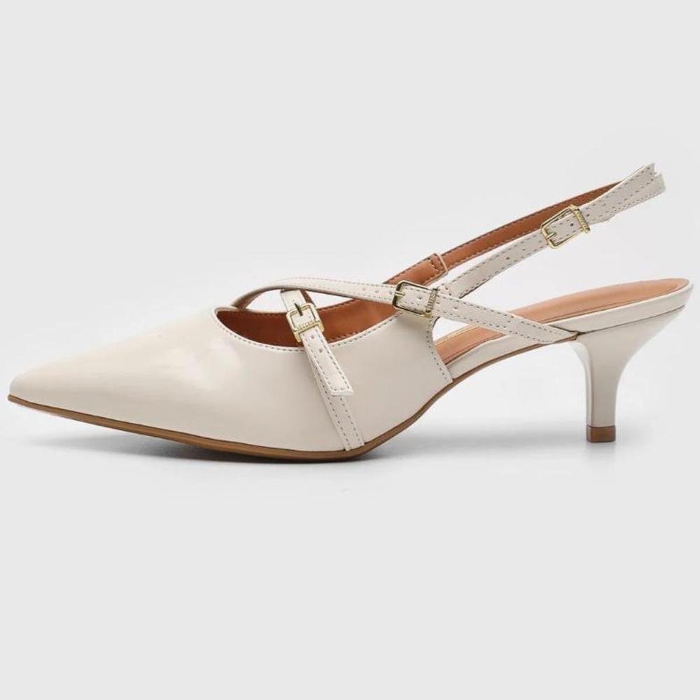Scarpin Vizzano Slingback Salto Fino Baixo Verniz - Off White - 2
